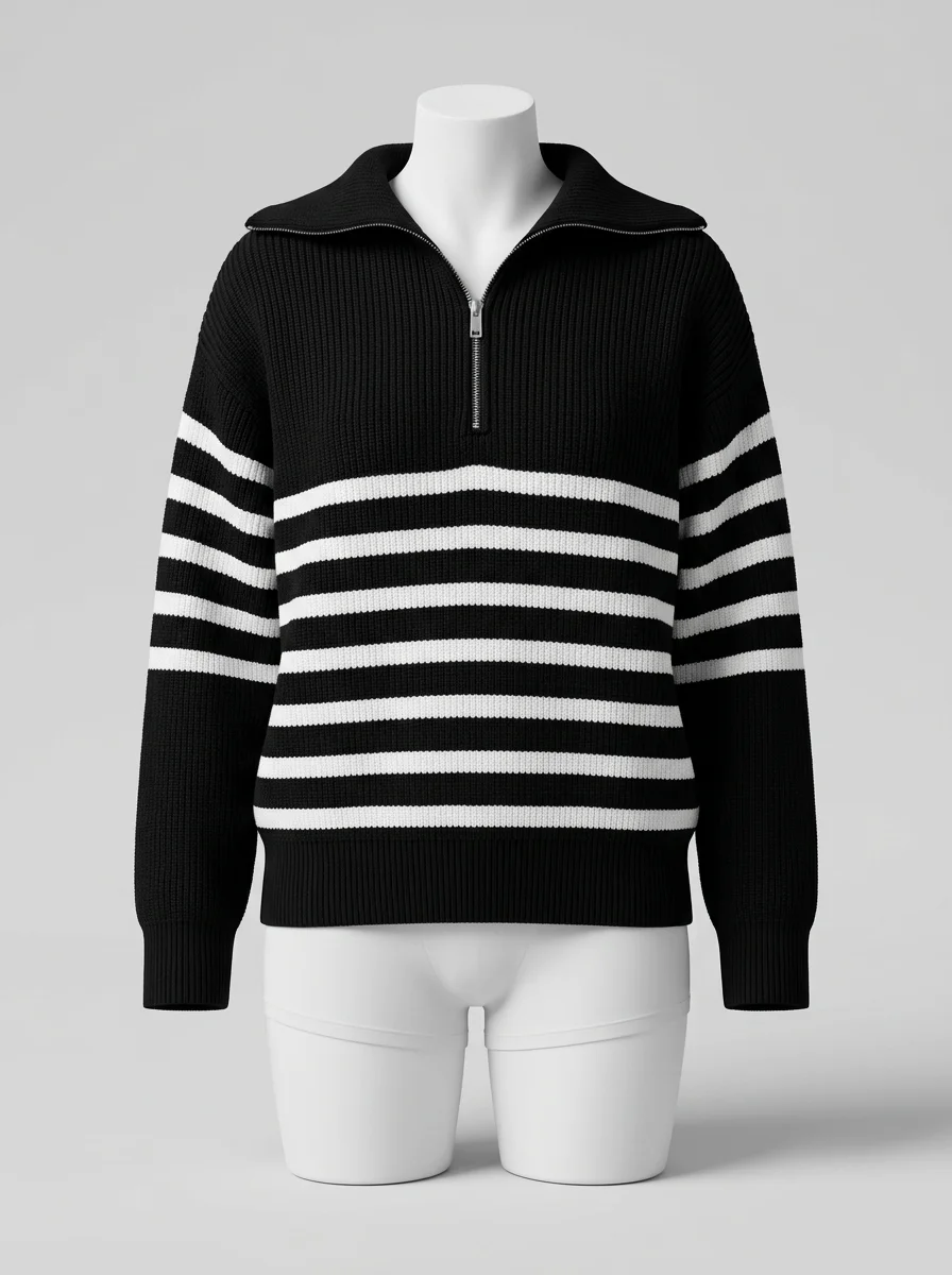 Pull col zippé femme vintage oversize quotidien - Vue 1 - Pull col zippé