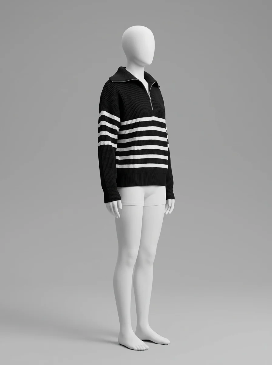 Pull col zippé femme vintage oversize quotidien - Vue 2 - Pull col zippé