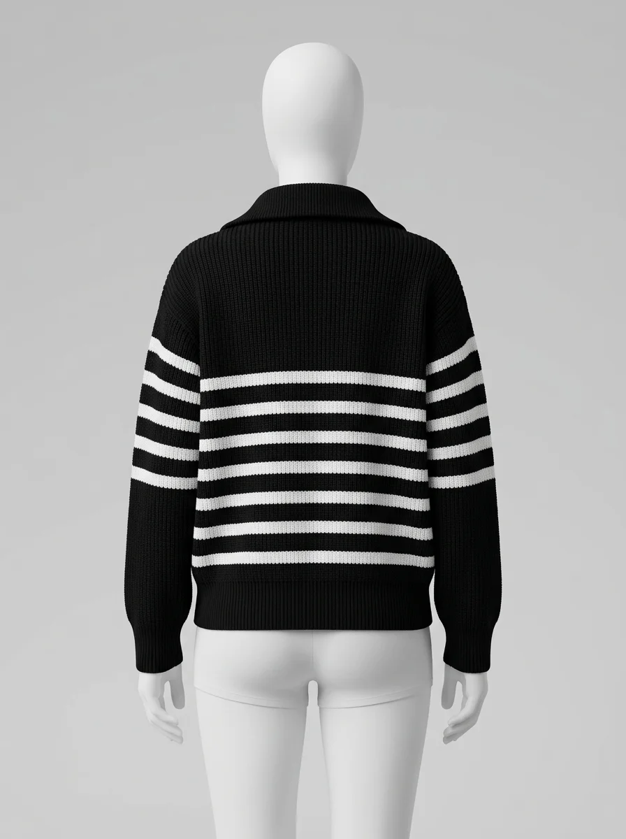 Pull col zippé femme vintage oversize quotidien - Vue 3 - Pull col zippé