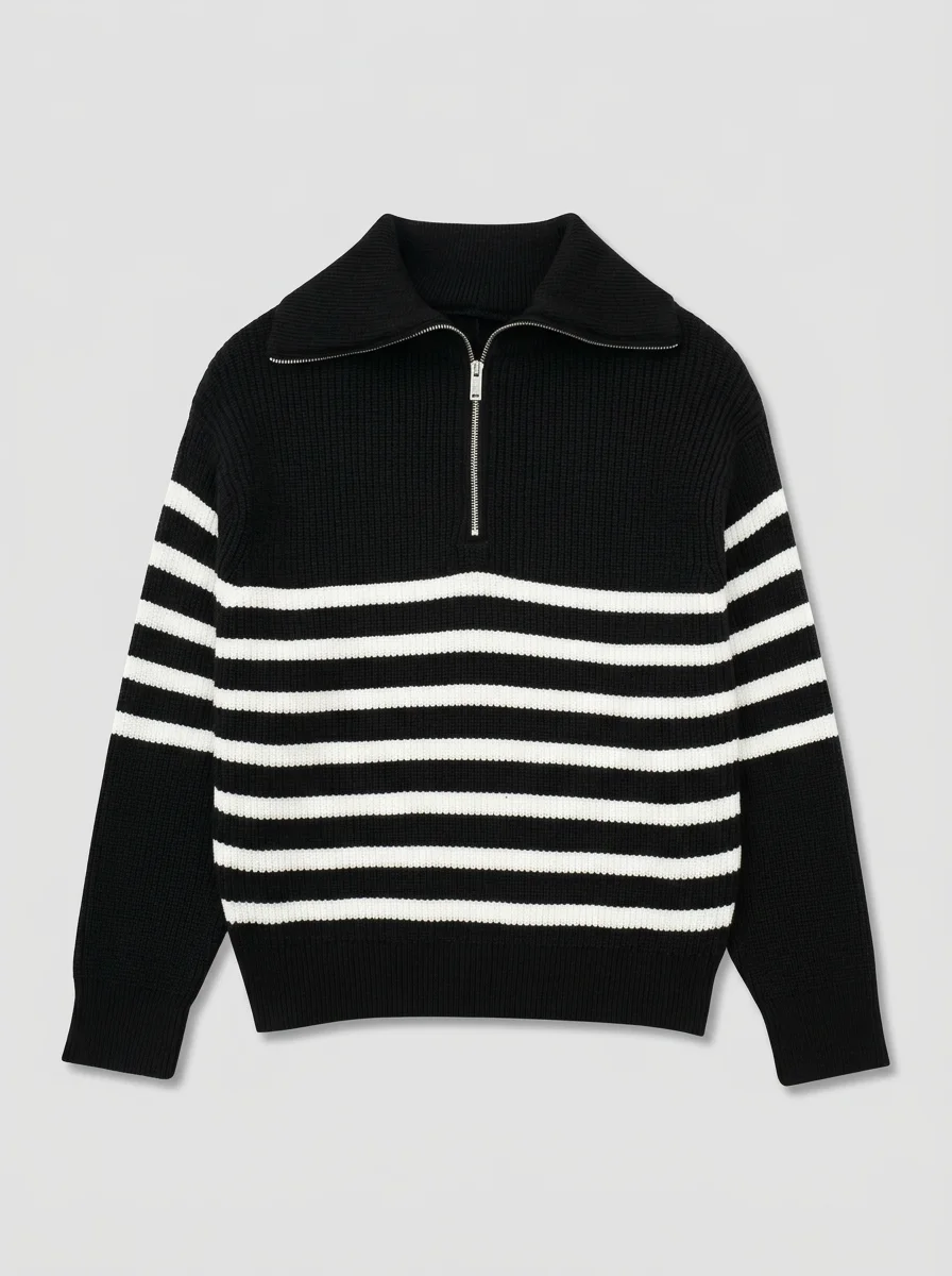 Pull col zippé femme vintage oversize quotidien - Vue 4 - Pull col zippé