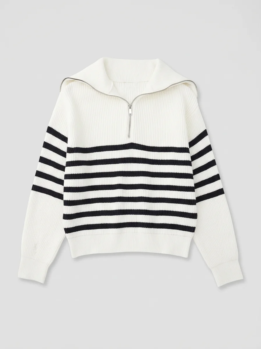Pull col zippé femme vintage oversize quotidien - Vue 5 - Pull col zippé