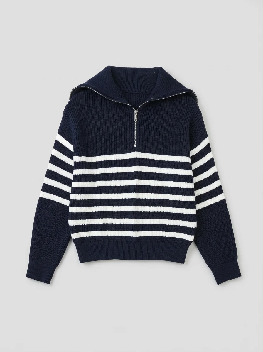 Pull col zippé femme vintage oversize quotidien - Vue 6 - Pull col zippé