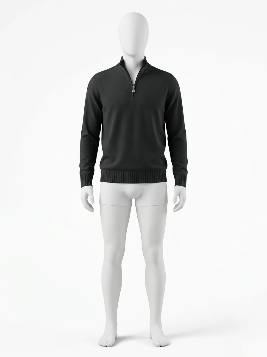 Pull col zippé homme maille fine smart casual - Vue 1 - Pull col zippé