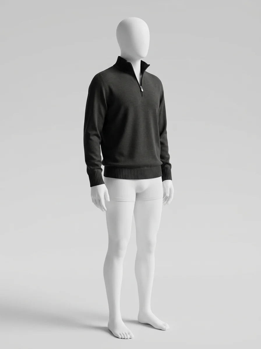 Pull col zippé homme maille fine smart casual - Vue 2 - Pull col zippé