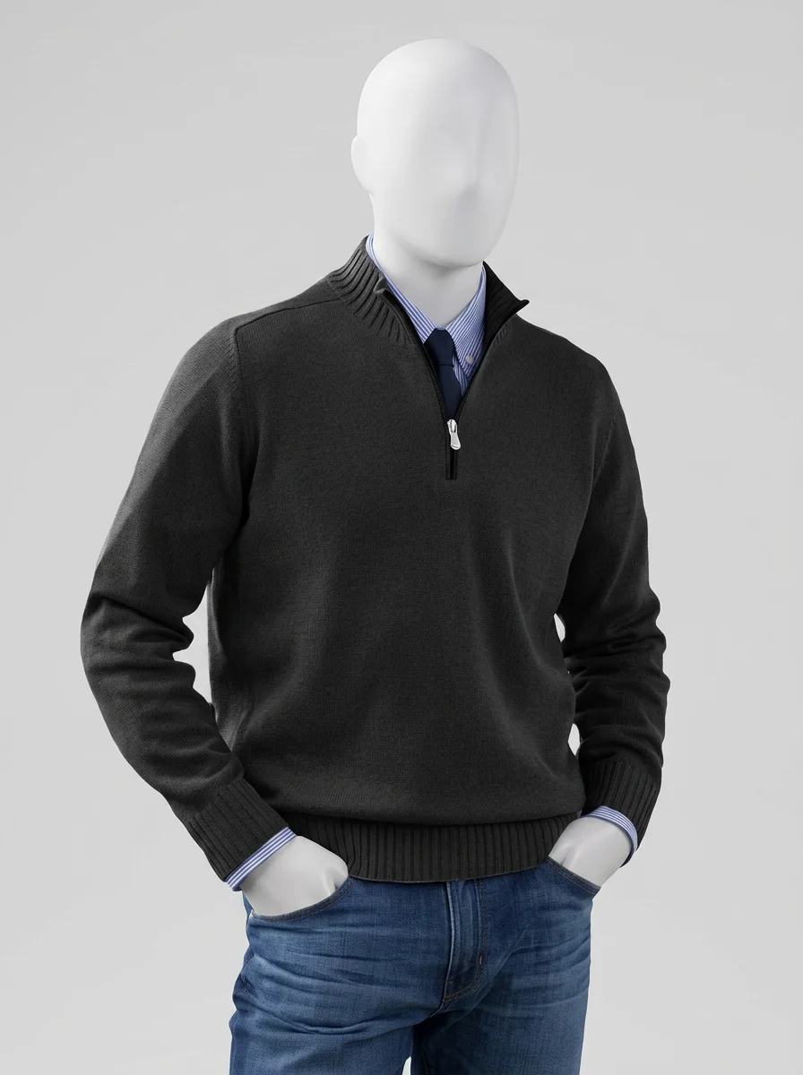 Pull col zippé homme maille fine smart casual - Vue 4 - Pull col zippé
