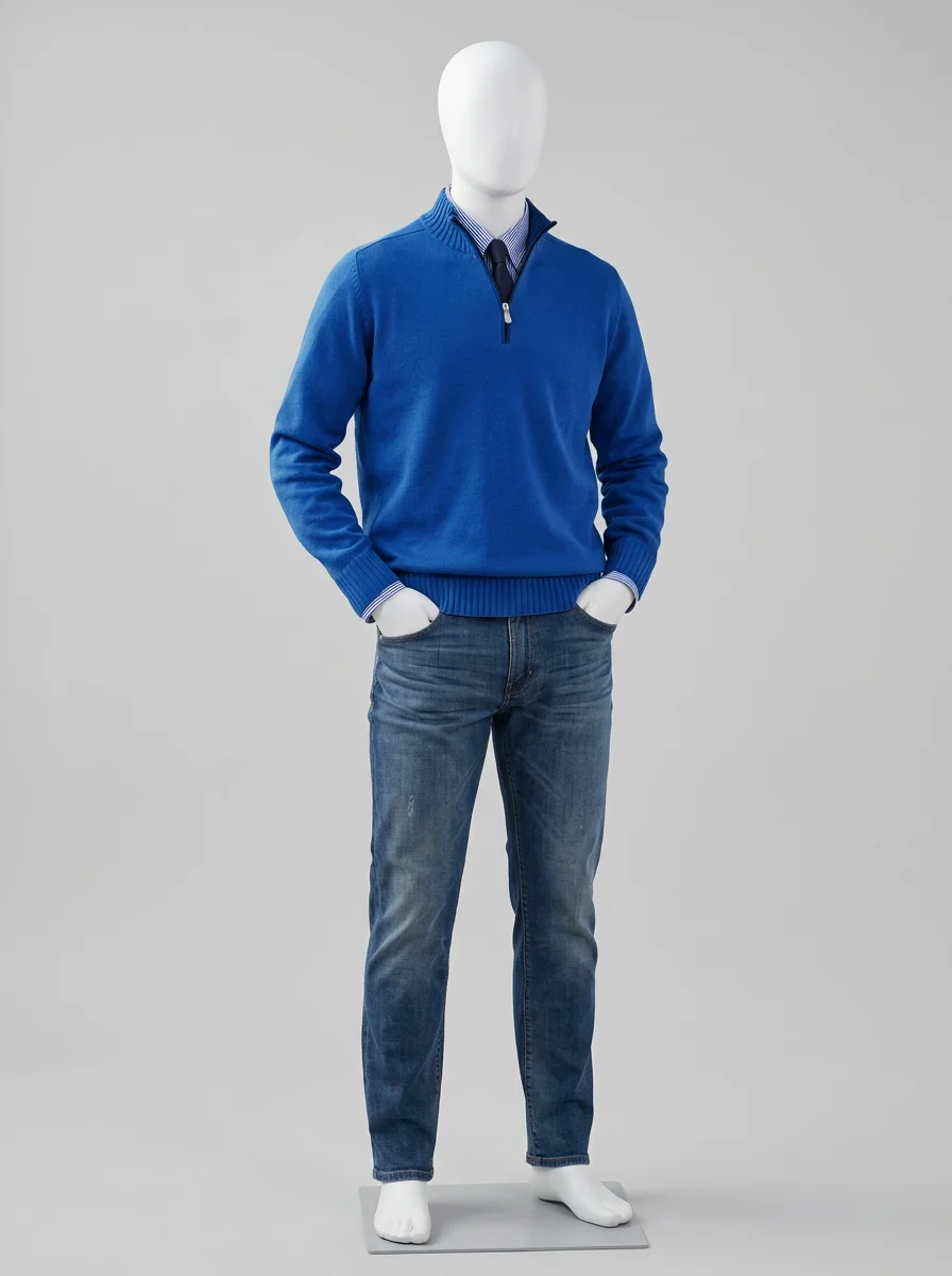 Pull col zippé homme maille fine smart casual - Vue 5 - Pull col zippé