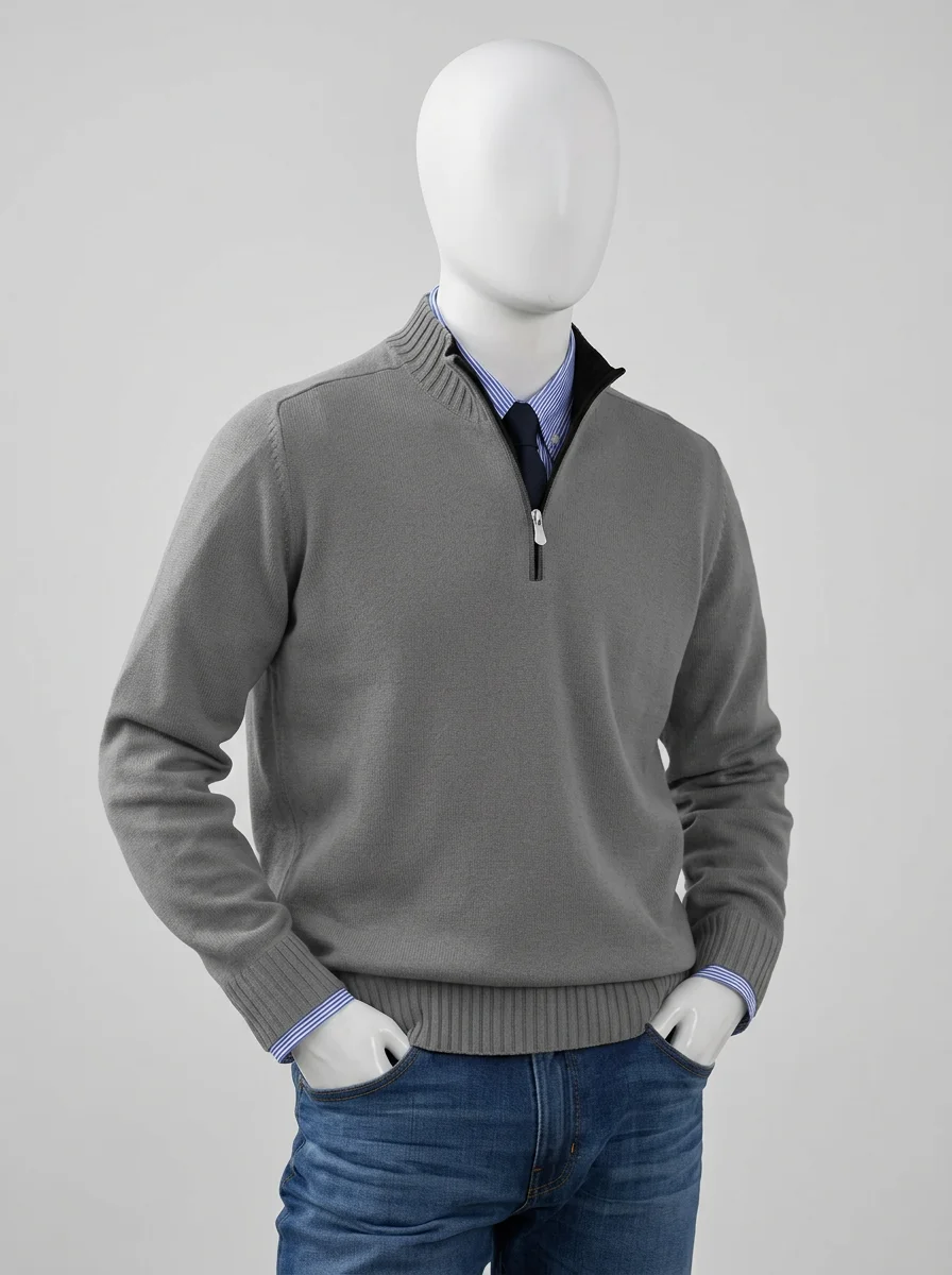 Pull col zippé homme maille fine smart casual - Vue 6 - Pull col zippé