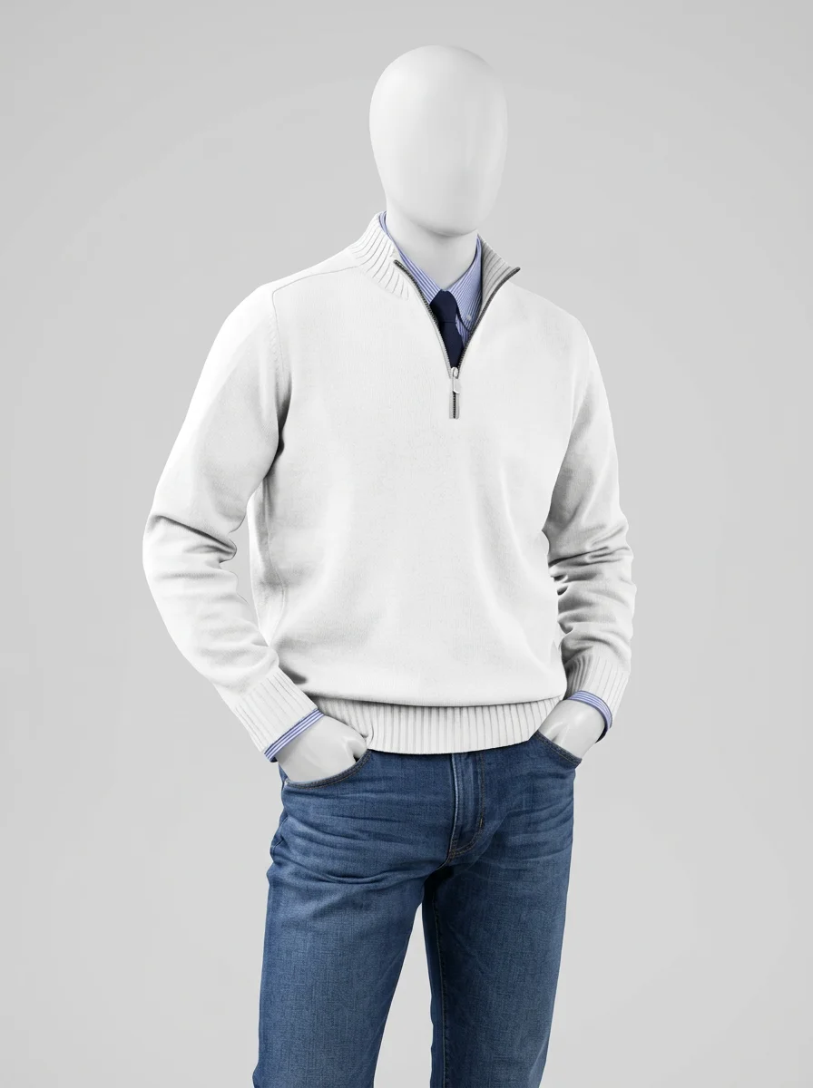 Pull col zippé homme maille fine smart casual - Vue 7 - Pull col zippé