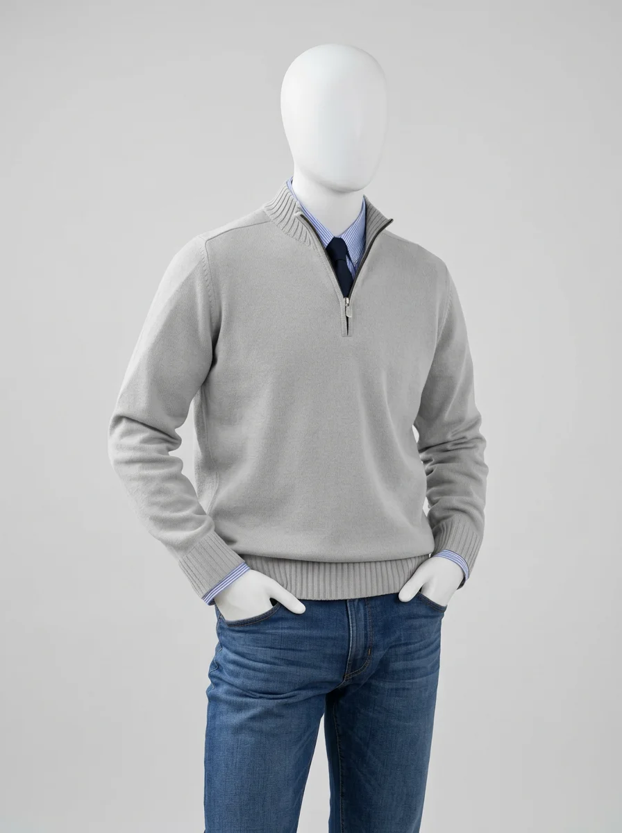 Pull col zippé homme maille fine smart casual - Vue 8 - Pull col zippé