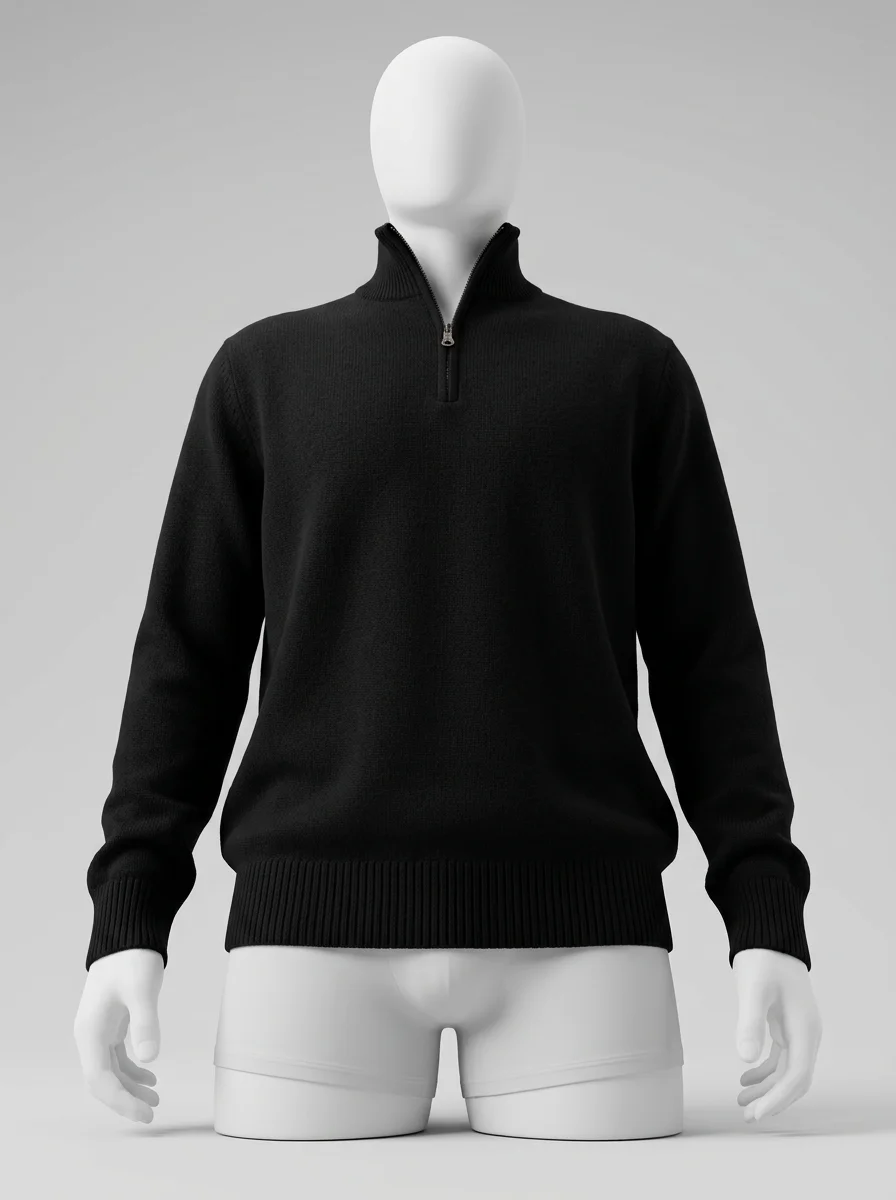 Pull col zippé laine épais classique homme - Vue 4 - Pull col zippé