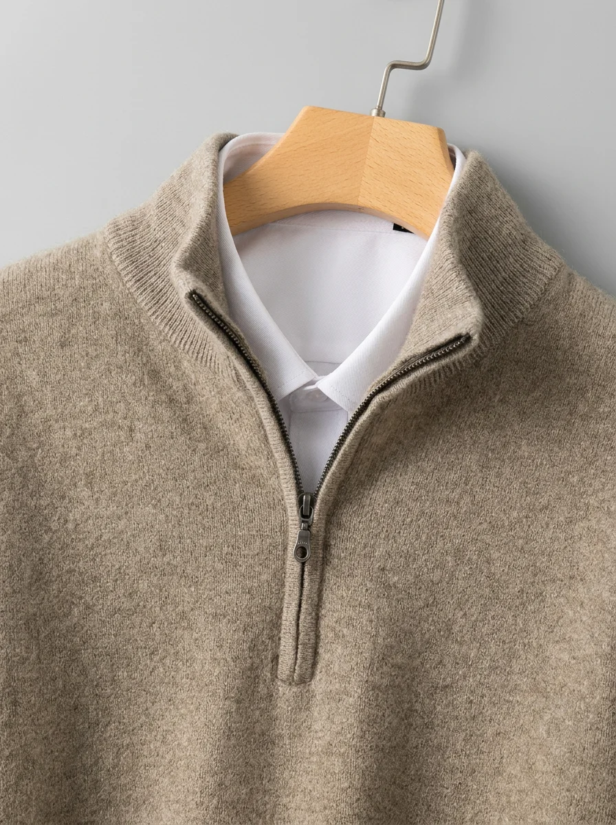 Pull col zippé laine épais classique homme - Vue 5 - Pull col zippé