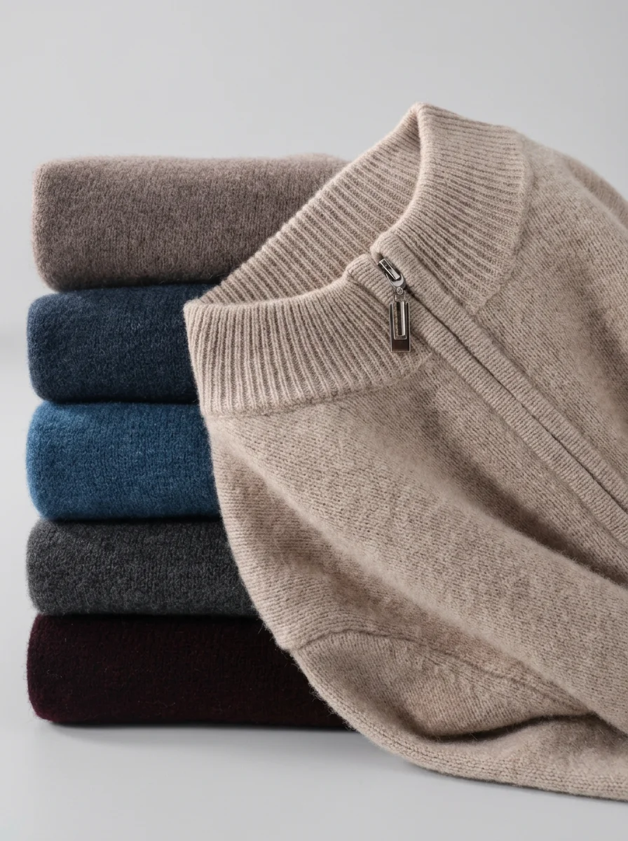 Pull col zippé laine épais classique homme - Vue 9 - Pull col zippé