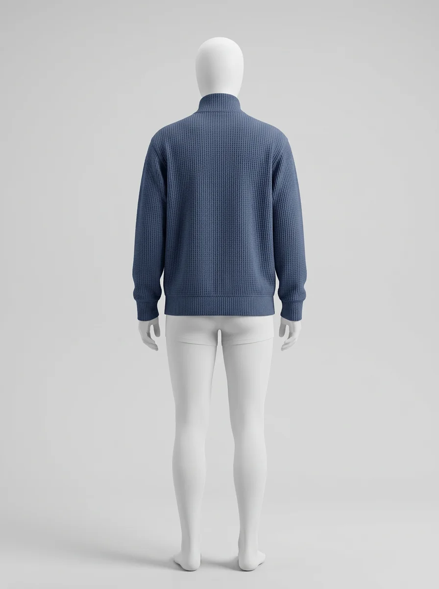 Pull col zippé maille gaufrée décontracté vintage homme - Vue 2 - Pull col zippé