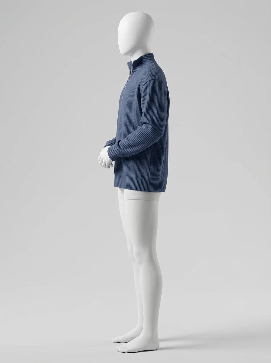 Pull col zippé maille gaufrée décontracté vintage homme - Vue 4 - Pull col zippé