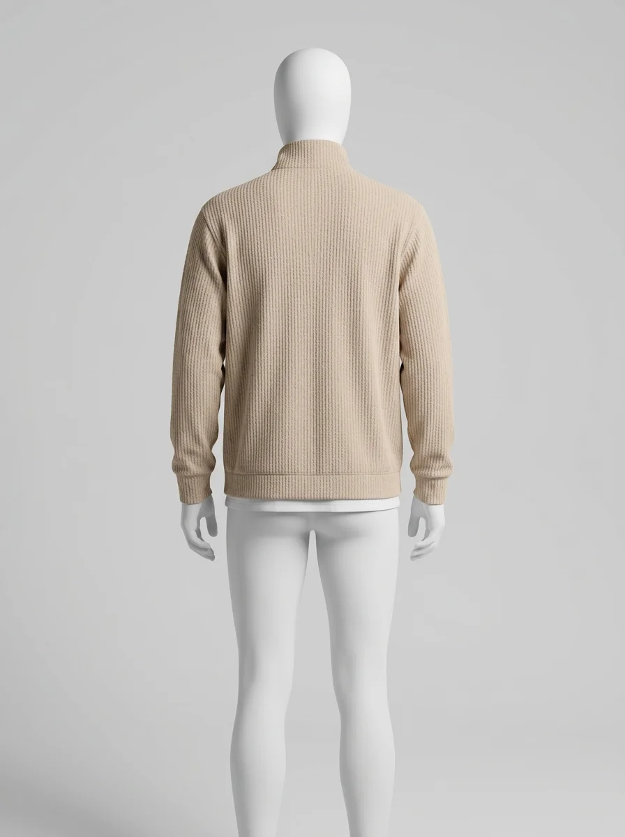 Pull col zippé maille gaufrée décontracté vintage homme - Vue 6 - Pull col zippé